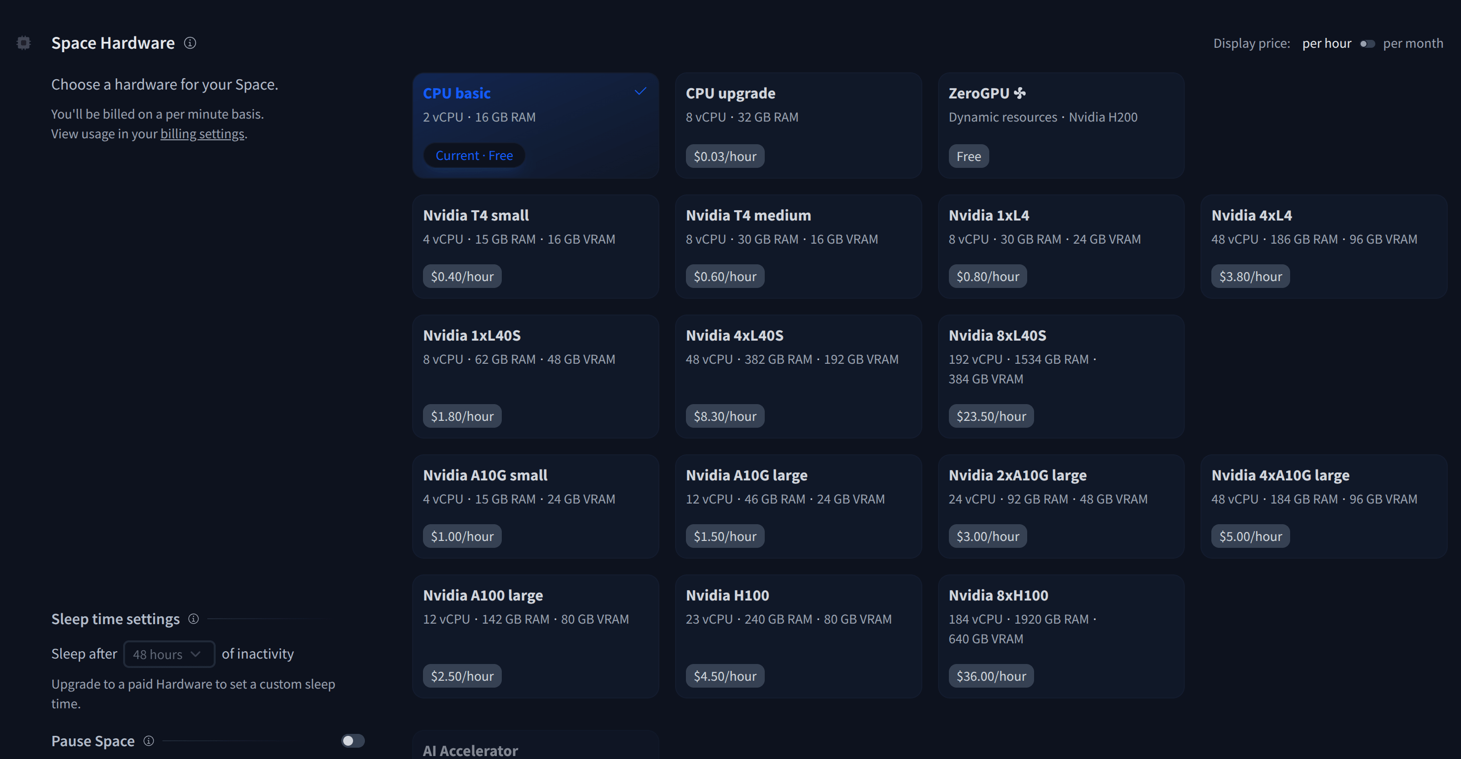 Hugging Face Spaces GPU Seçenekleri